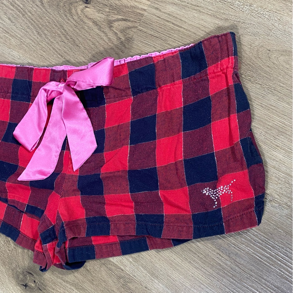 Vintage Y2K PINK Victoria's Secret Bling Red and Black Plaid Sleep Shorts Medium - Picture 3 of 10